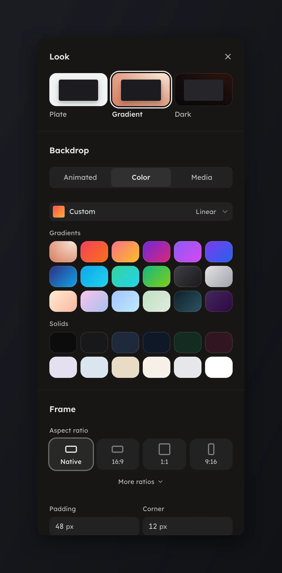 The Backdrop page on its Color tab