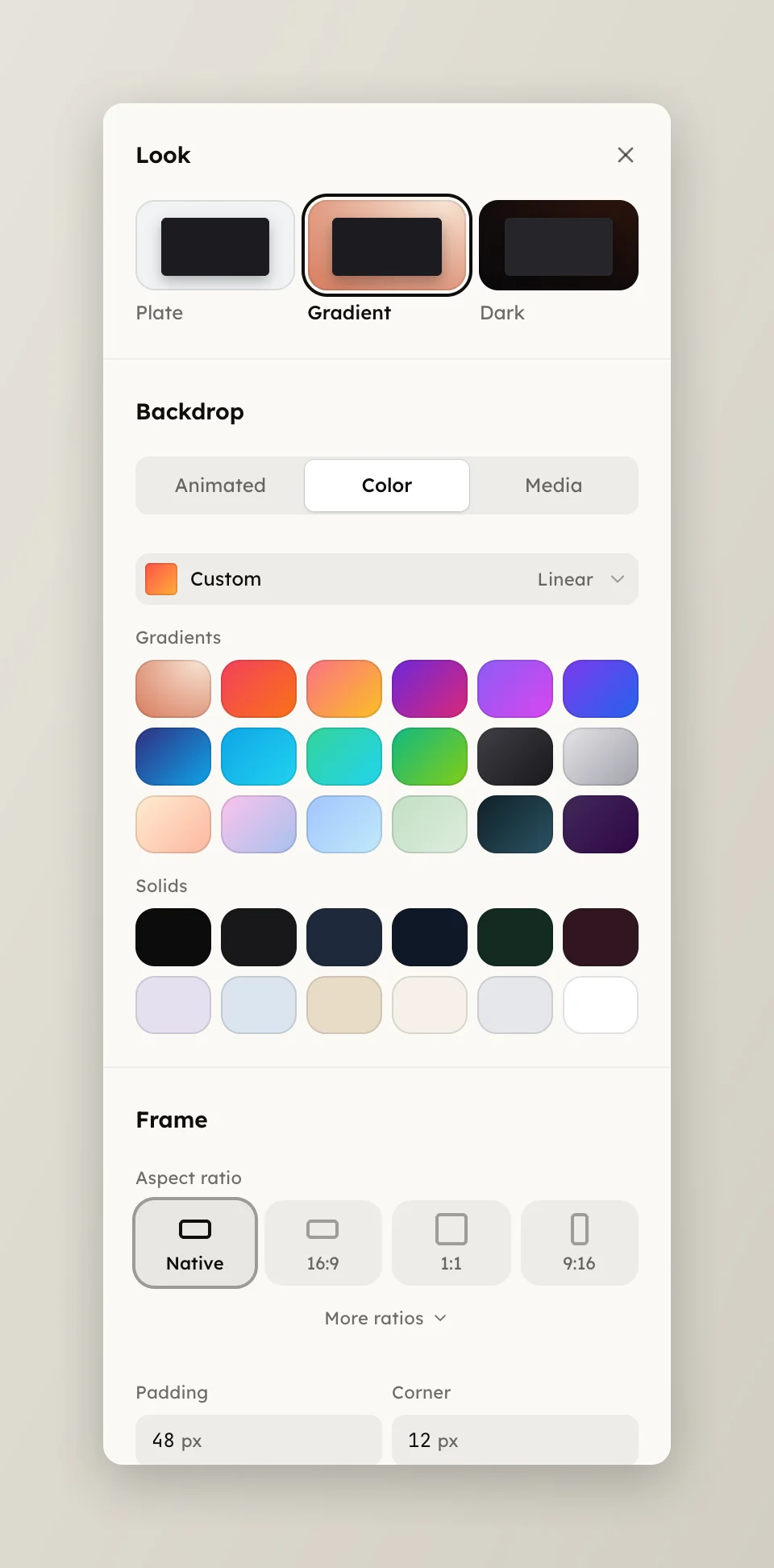 The Backdrop page on its Color tab