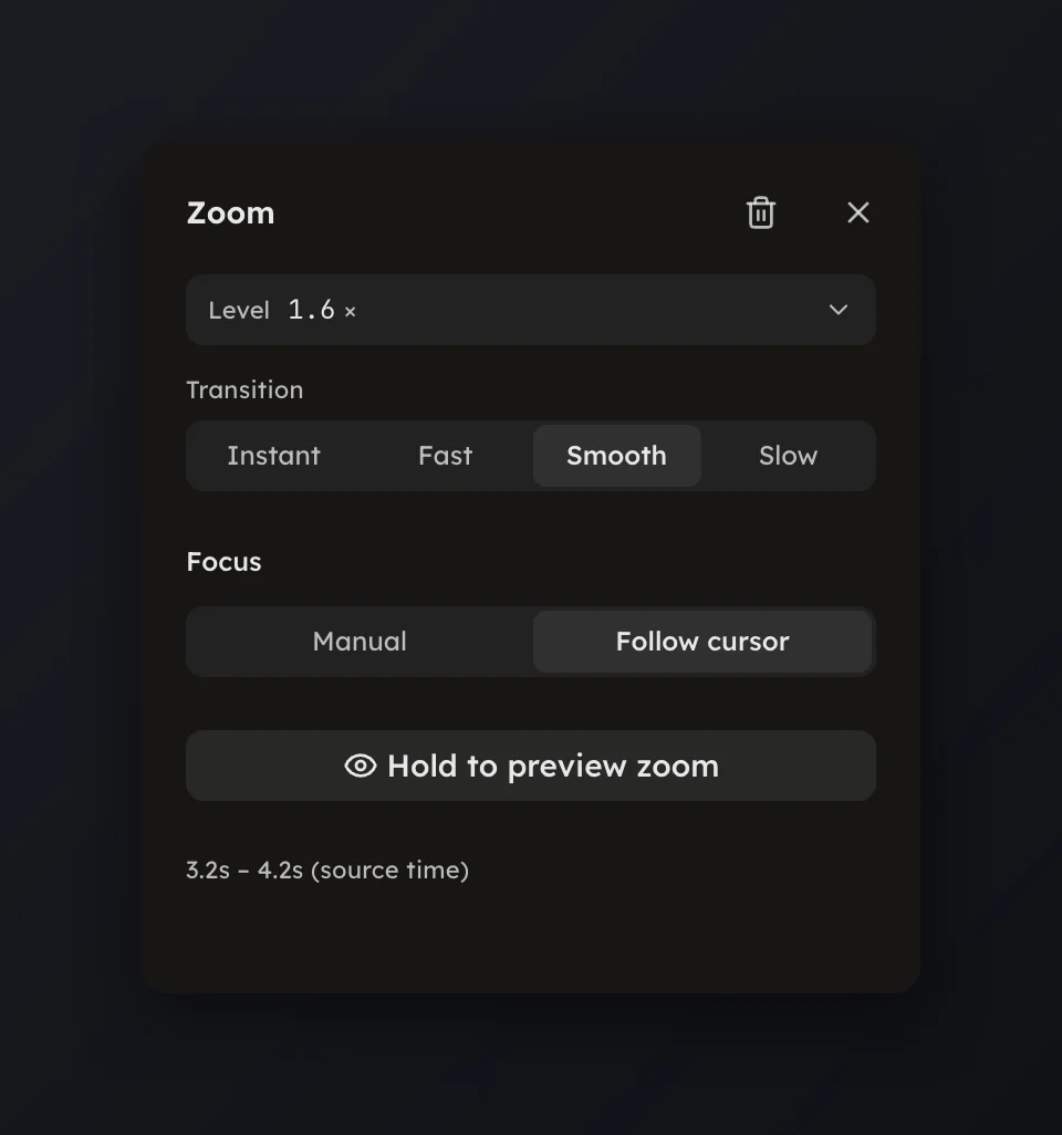 A zoom panel with Focus set to Follow cursor