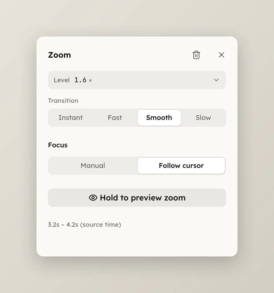 A zoom panel with Focus set to Follow cursor