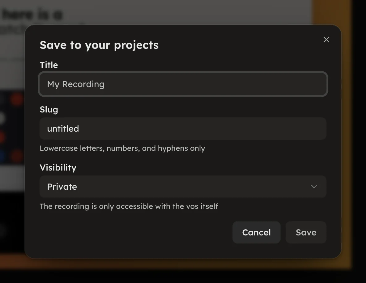 The Save to your projects dialog